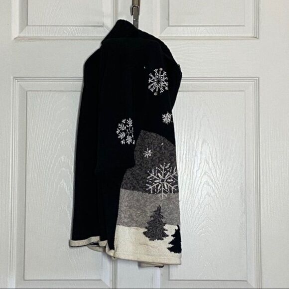 Holiday Christmas Black Ramie Cotton Blend Zip Med Y - Picture 6 of 10